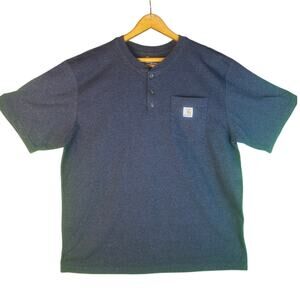 CARHARTT Mens Short Sleeve Quarter Button XL Gray Cotton Blend